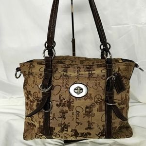 Coach Horse and Carriage Stagecoach Signature Purse cream and brown canvas